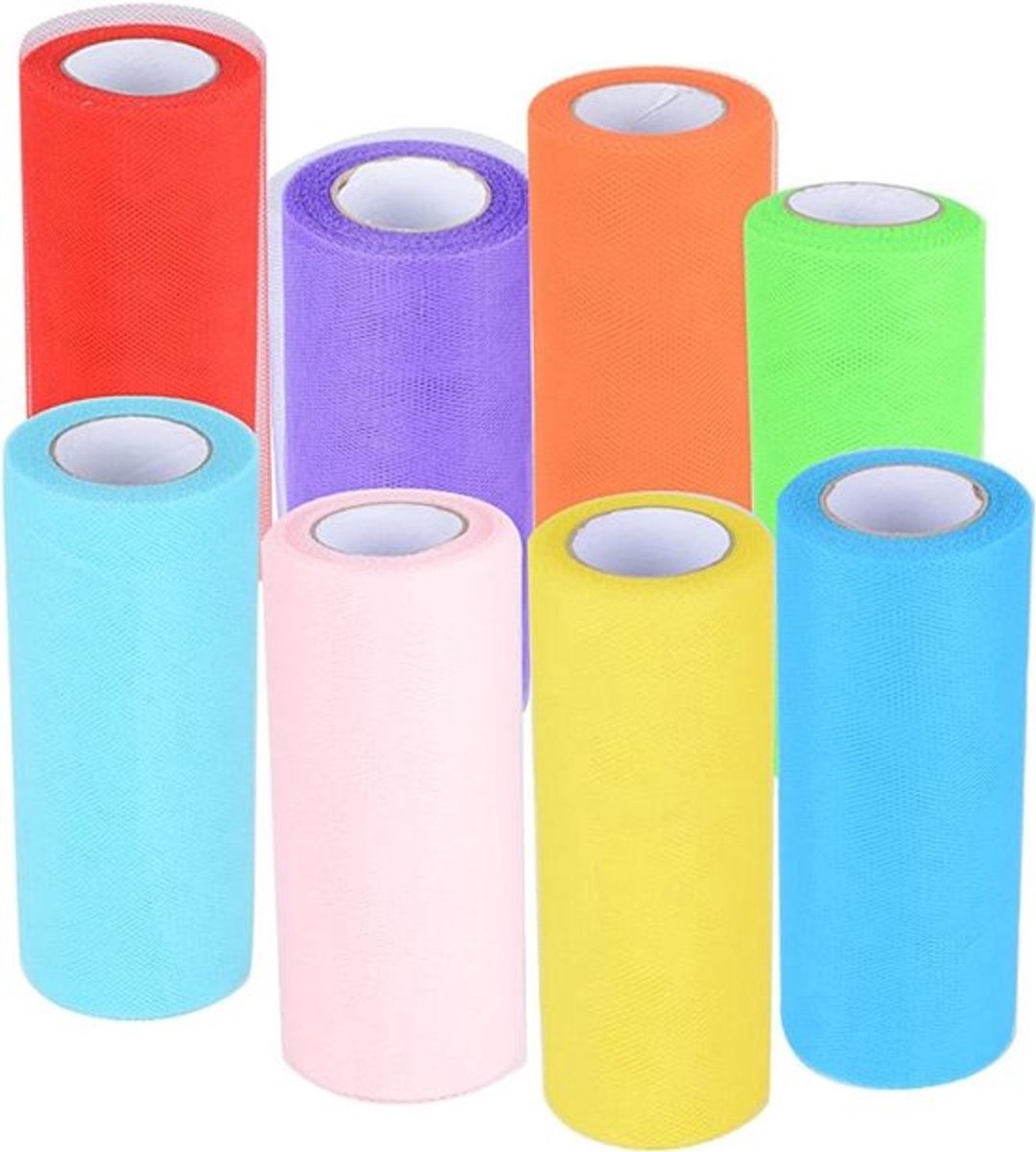 8 rollen tule rol in 8 kleuren voor bruiloft en feest - 15 cm x 25 yard/rol