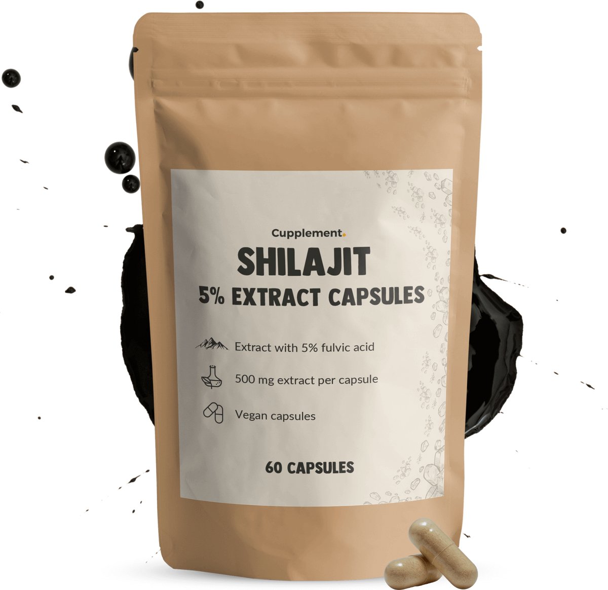Cupplement Shilajit Extract (5% Fulfinezuur) 2000 mg per dagdosering 60 Capsules - Himalaya Mumijo – Testosterone – Shilajit gummies - shilajit 100% pure - Vegan - Zonder toevoegingen - Lab getest - 30 dagen voorraad per zakje