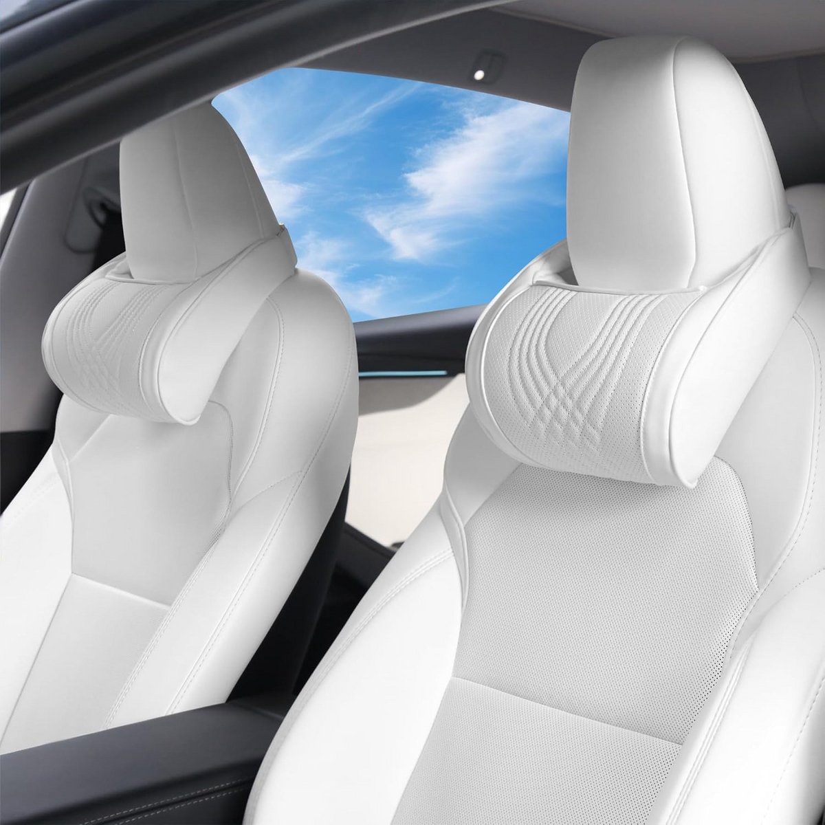 Comfortabele Traagschuim Hoofdsteunkussen voor Auto en Kantoor - Nappaleer Look - Set van 2