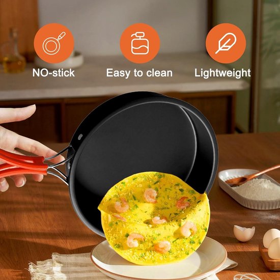 Lichtgewicht kookgerei set voor outdoor camping en picknick, non-stick koekenpan met opvouwbaar handvat- medium formaat — afbeelding 3