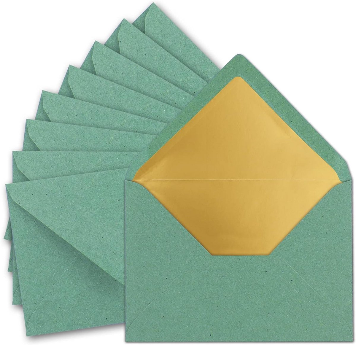Set van 150 C5 Kraftpapier Enveloppen in Eucalyptus Groen met Gouden Voering