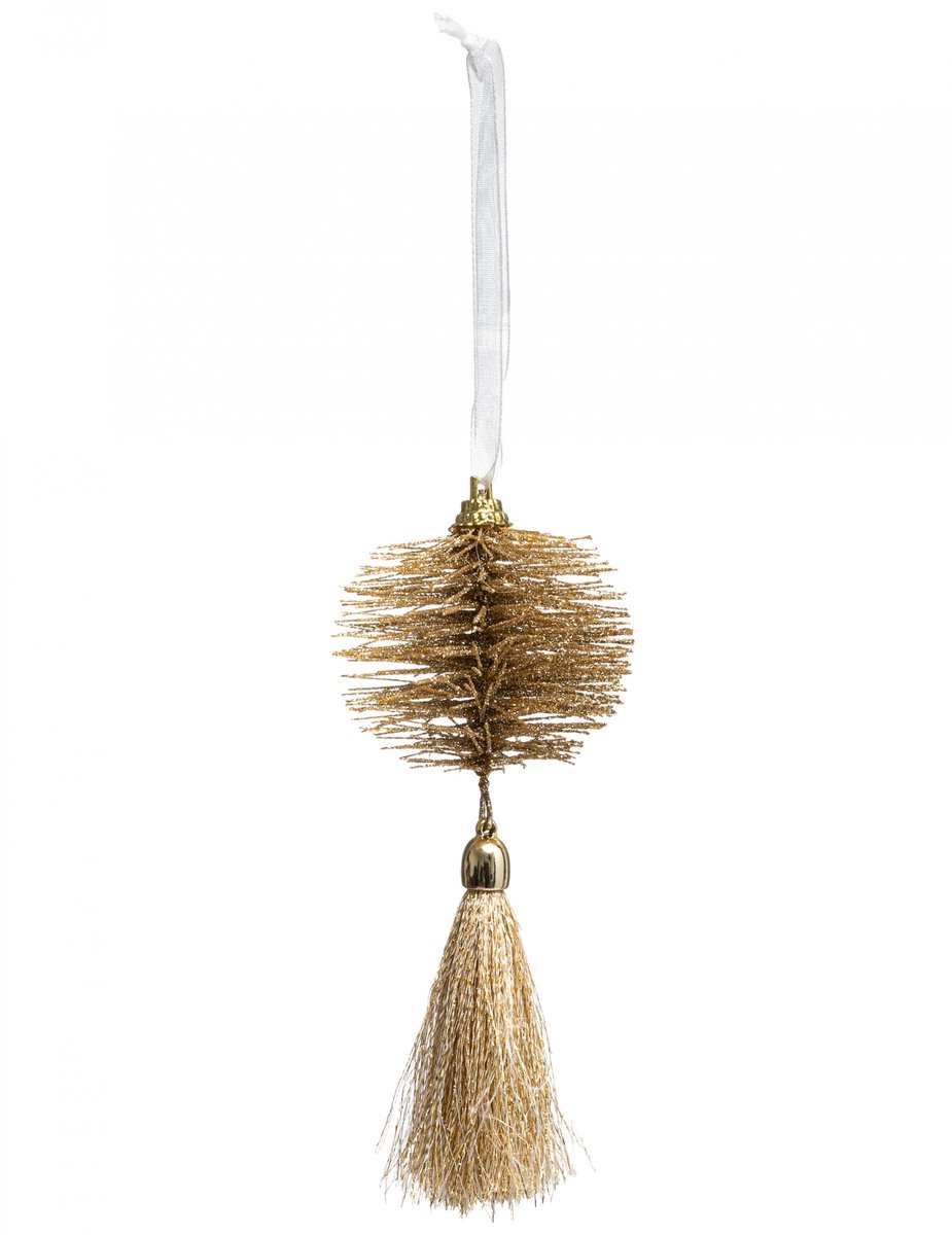 JJA - Gouden glitter pompon hanger 14 cm voor kerstboom