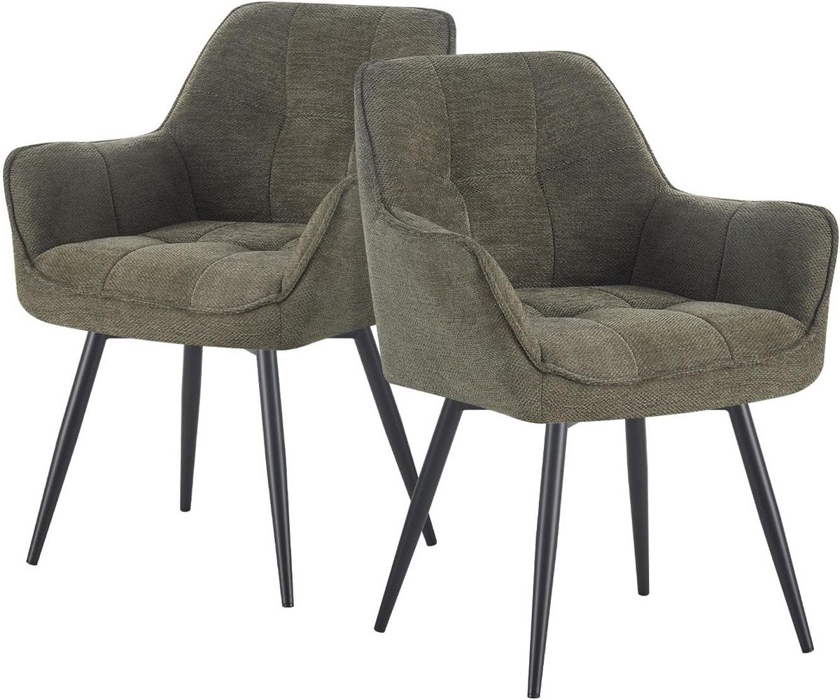Set van 2 Groene Eetkamerstoelen met Armleuningen - Gestoffeerd en Comfortabel