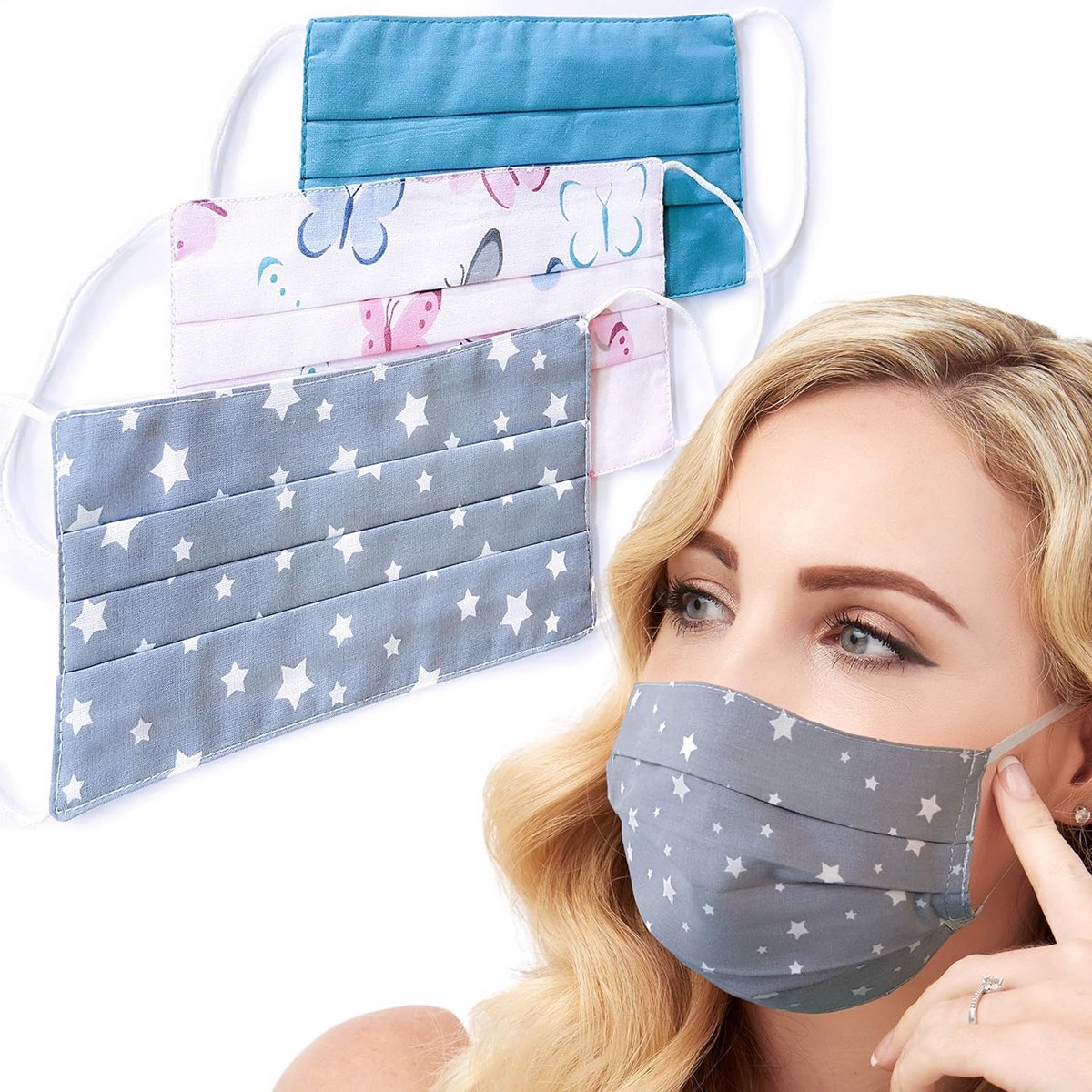 3-Pack Herbruikbare Katoenen Gezichtsmaskers, Ademend en Wasbaar
