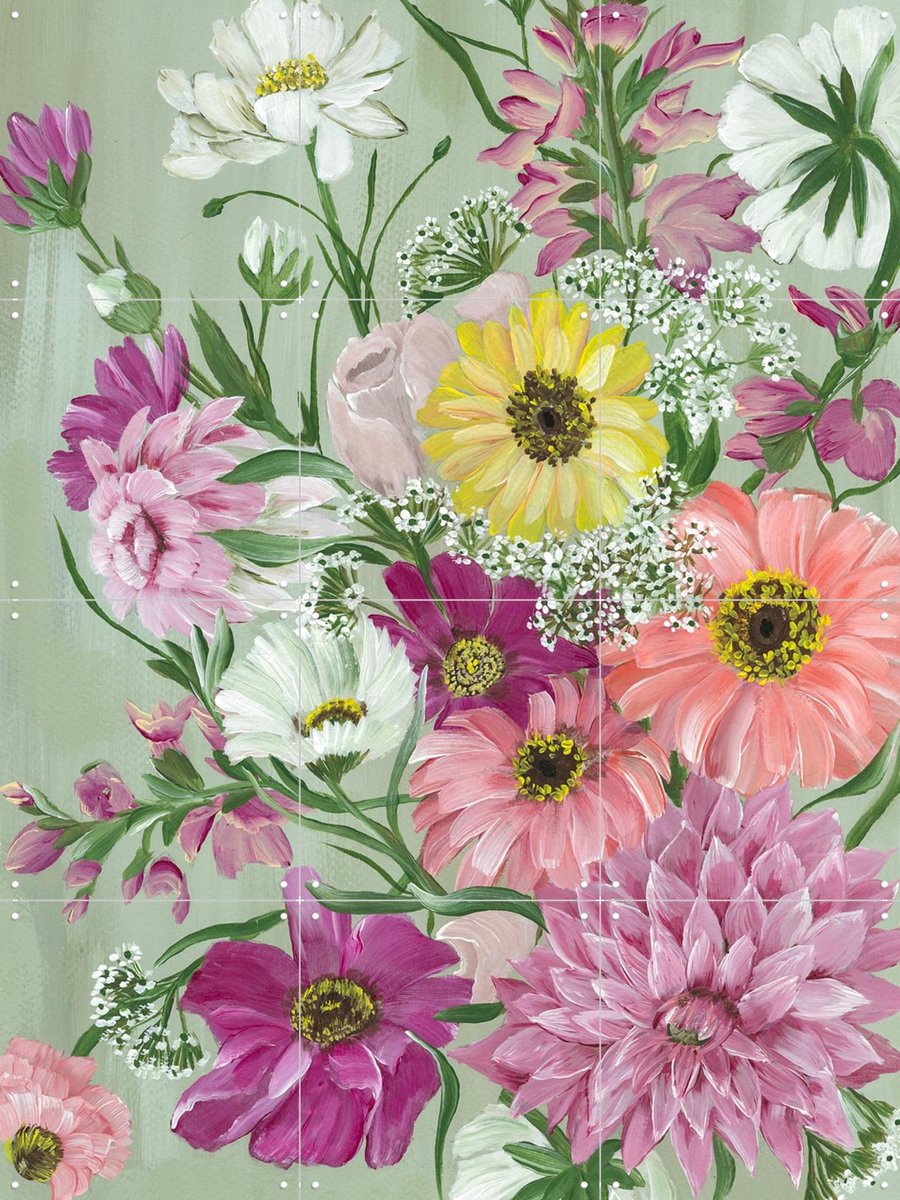 IXXI Pastel Bouquet, Lens en penseel door Myrte - 60 x 80 cm - Gratis ophangtool - Grote wanddecoratie en posters - Illustraties, Schilderijen