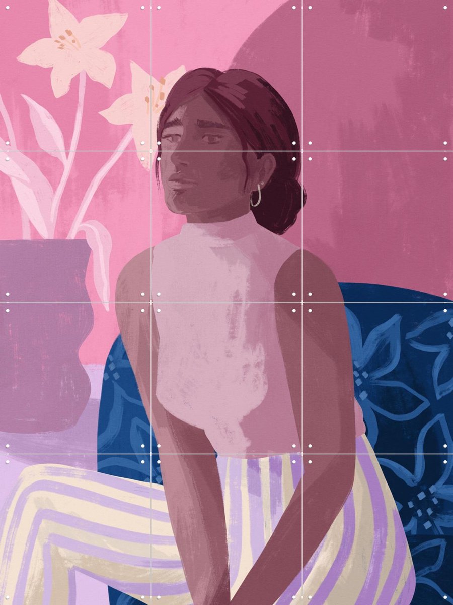 IXXI Daydreaming, Goed Blauw - 60 x 80 cm - Gratis ophangtool - Grote wanddecoratie en posters - Digitale Kunst, Illustraties, Kleurrijk, Strepen