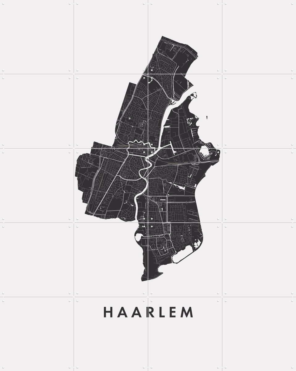 IXXI Haarlem City Map, Kunst in Kaart - 80 x 100 cm - Gratis ophangtool - Grote wanddecoratie en posters - Grafisch Ontwerp, Technische Tekening