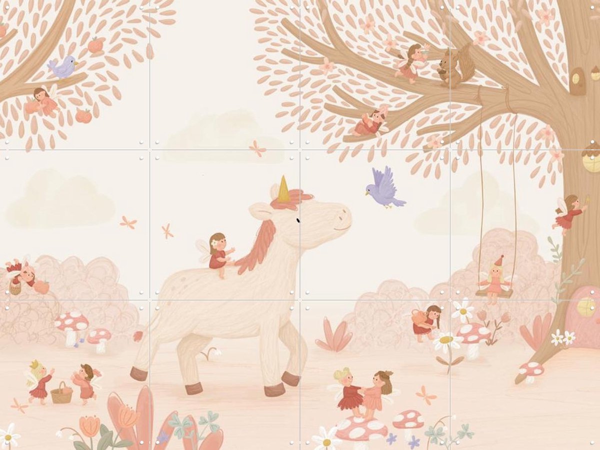 IXXI Unicorn in Fairyland, Love by Lily - 80 x 60 cm - Gratis ophangtool - Grote wanddecoratie en posters - Speels, Illustraties, Fantasierijk