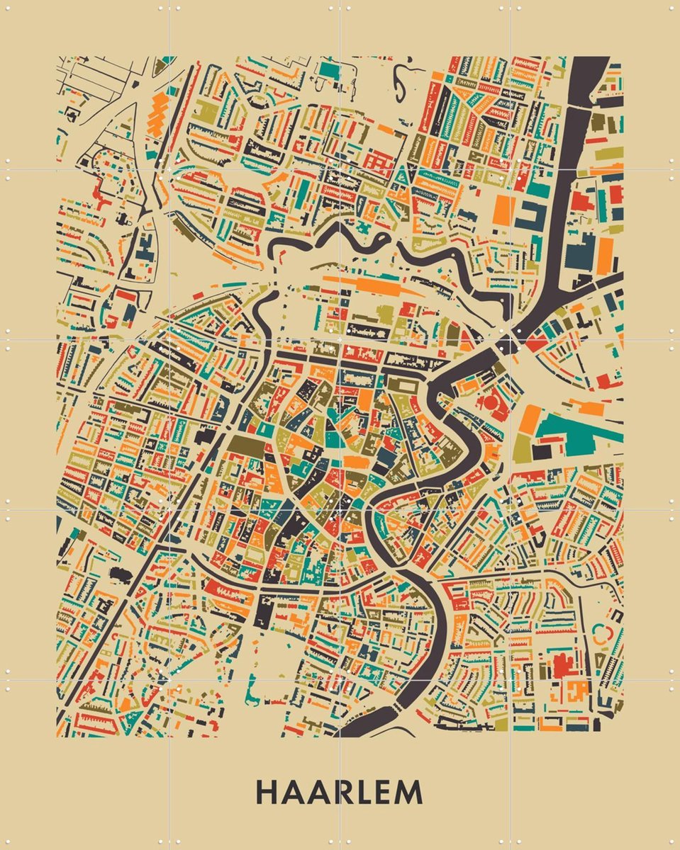 IXXI Haarlem Mosaic Map, Kunst in Kaart - 80 x 100 cm - Gratis ophangtool - Grote wanddecoratie en posters - Illustraties, Grafisch Ontwerp, Digitale