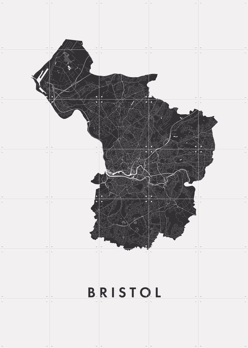 IXXI Bristol City Map, Kunst in Kaart - 100 x 140 cm - Gratis ophangtool - Grote wanddecoratie en posters - Abstract, Line art, Minimalisme, Grafisch