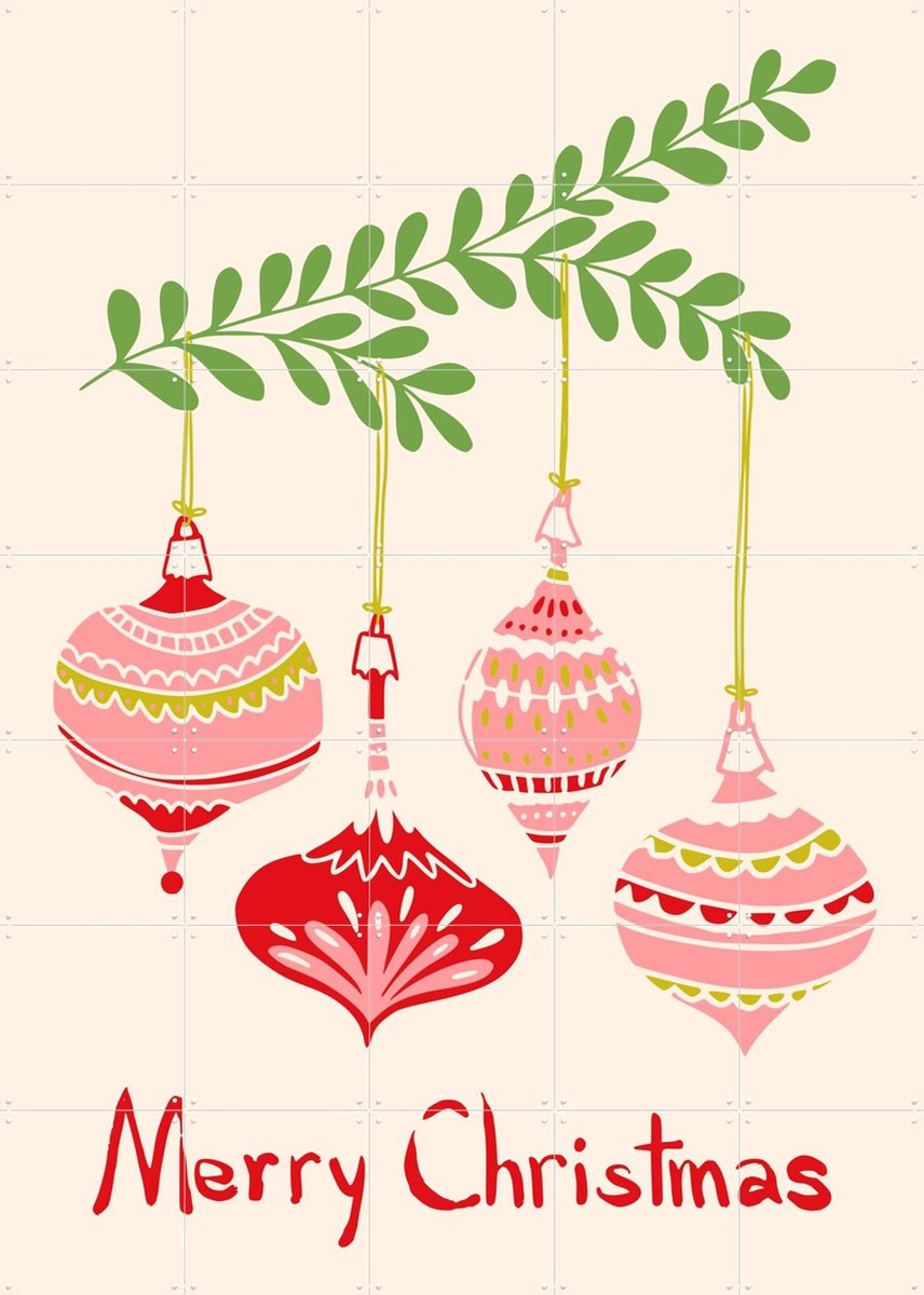 IXXI Cheerful little Christmas Baubles - Pink, Annick & Various - 100 x 140 cm - Gratis ophangtool - Grote wanddecoratie en posters - Illustraties