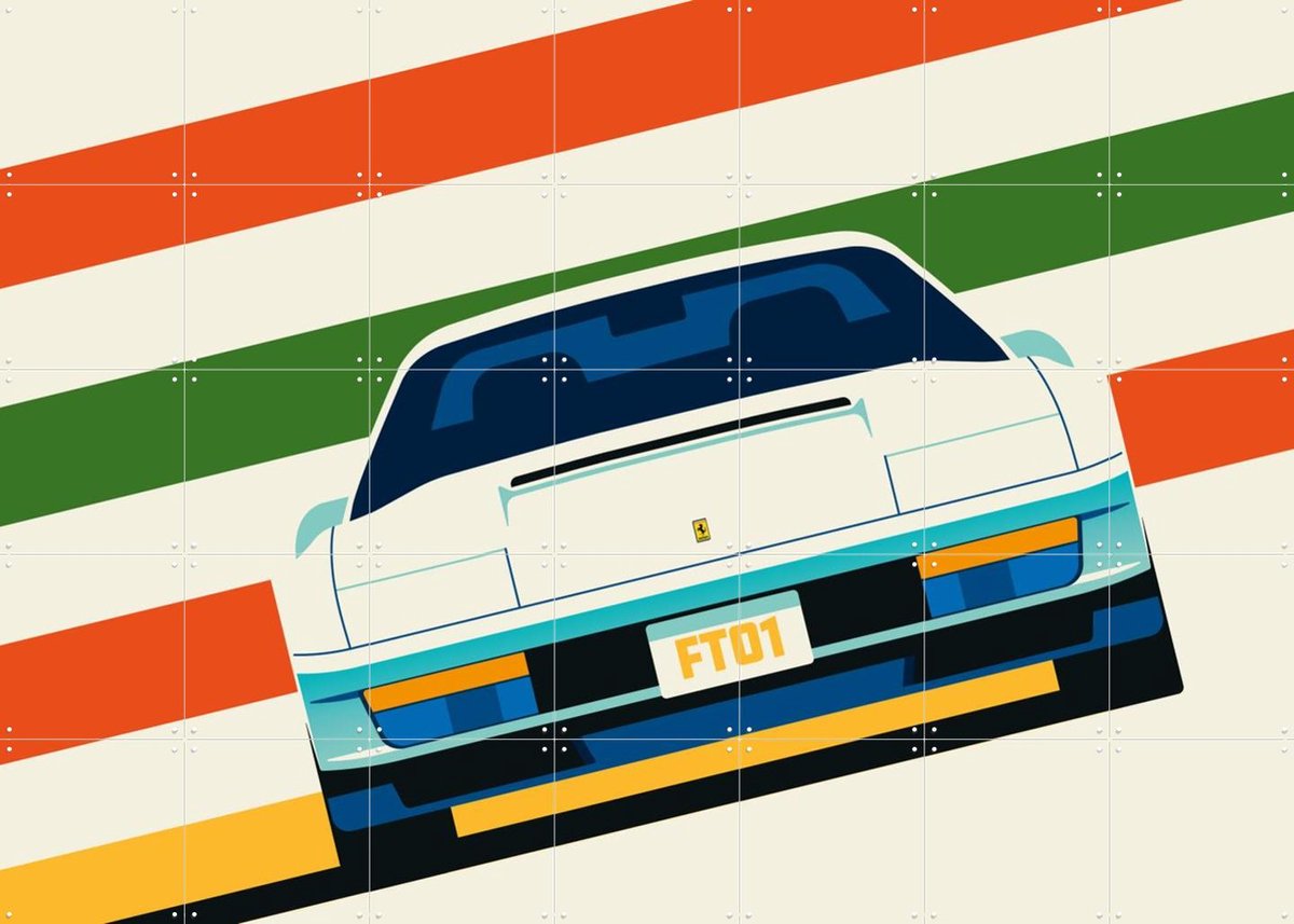 IXXI Angeled White Sports Car Front with Stripes, Bo Lundberg - 140 x 100 cm - Gratis ophangtool - Grote wanddecoratie en posters - Vintage