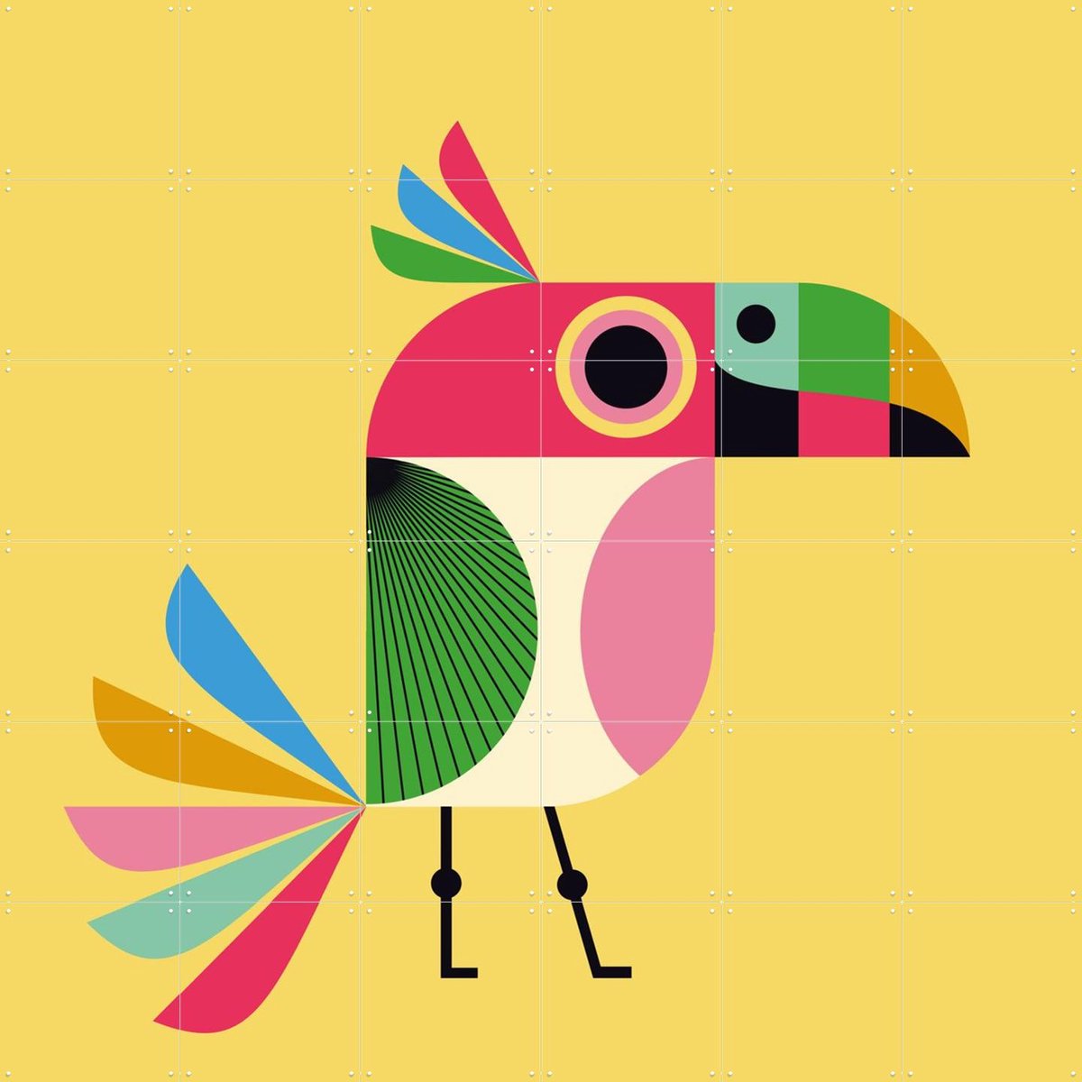 IXXI Bird, Ingela P. Arrhenius - 120 x 120 cm - Gratis ophangtool - Grote wanddecoratie en posters - Geometrische Kunst, Pop art, Kleurrijk, Speels