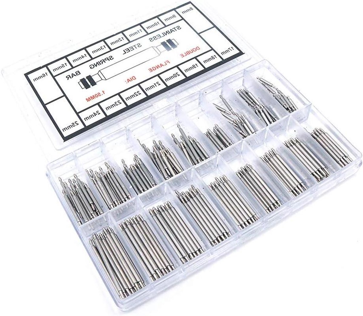 360 stuks horlogeband roestvrij stalen veerstaven verbindingspennen set 8-25 mm lengte