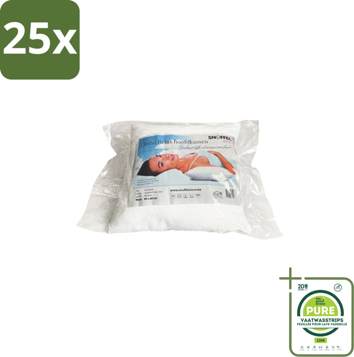 25 x Ortho Relax – Hoofdkussen – Luxe Hotelkwaliteit – Anti-Allergie 60 × 70 cm - Grootverpakking - Anti-snurken Kussen - Slaapcomfort - Nekondersteuning - Slaapomgeving - Hygiëne