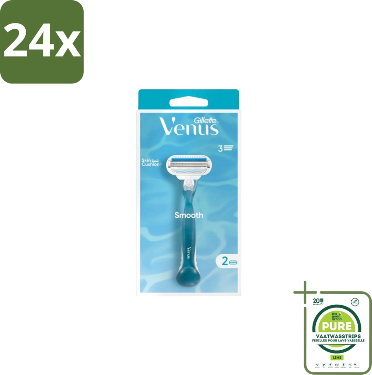 Gillette - Venus Smooth – Rondingvolgende Mesjes – Handvat + 2 Navulmesjes - Voordeelverpakking - 24 stuks - Scheermesje vrouw - Huidbescherming