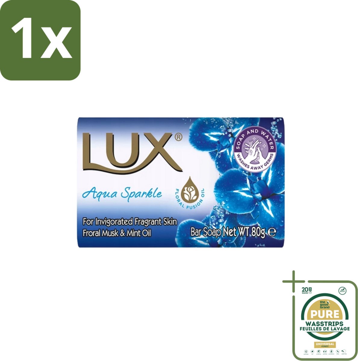 1 x Lux – Bar Soap – Aqua Sparkle – 80 g- Zeeptablet Aqua Sparkle - Aqua Sparkle Zeep - Luxe Zeep - Reinigende Zeep - Frisse Zeep