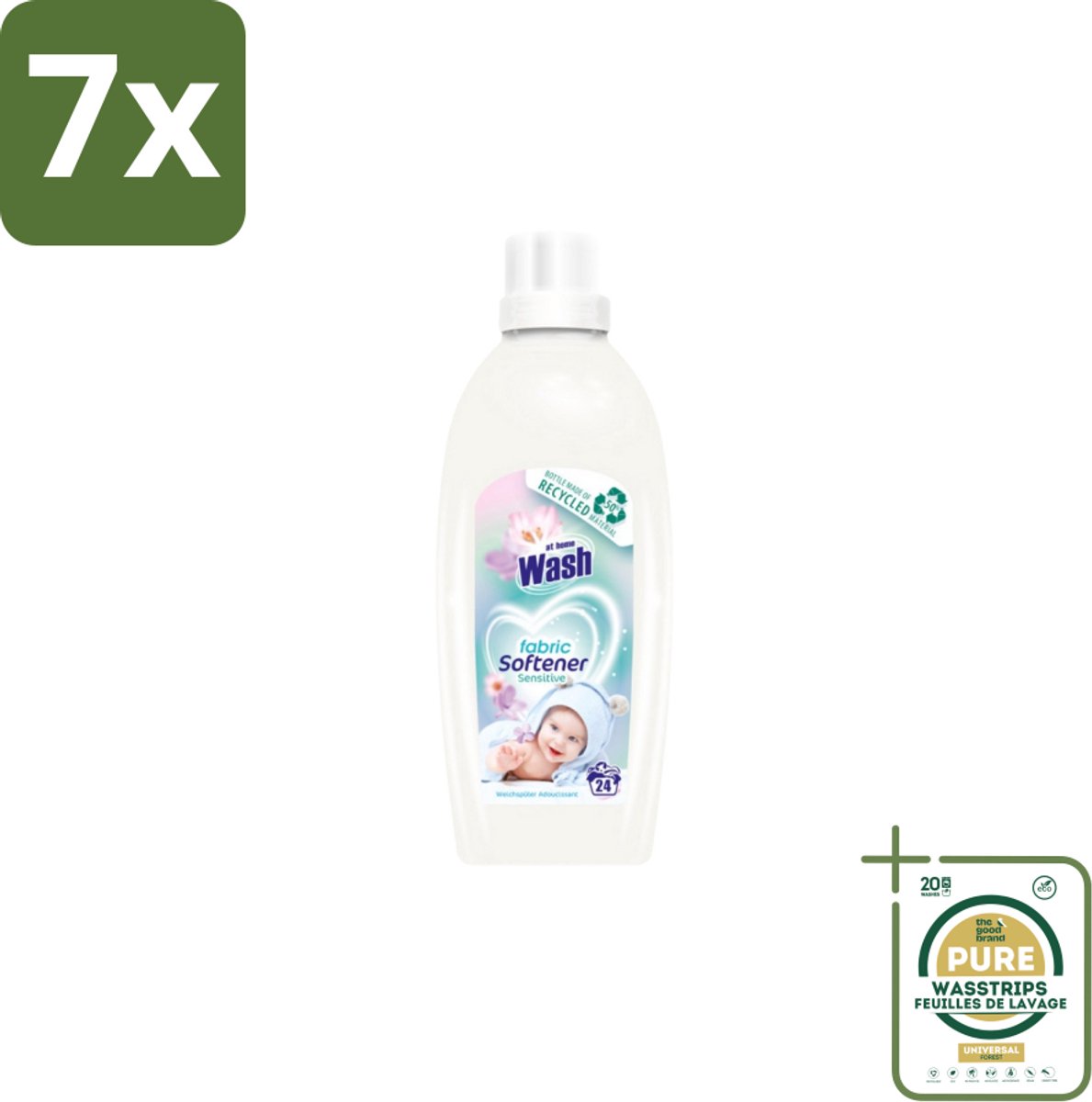7 x At Home Wash – Wasverzachter Sensitive – Voor Babykleding – 750 ml - Grootverpakking - Babykleding Wasverzachter - Wasverzachter Voor Gevoelige Huid - Hypoallergene Wasverzachter - Wasverzachter Voor Pasgeborenen - Wasverzachter Voor Eczeem