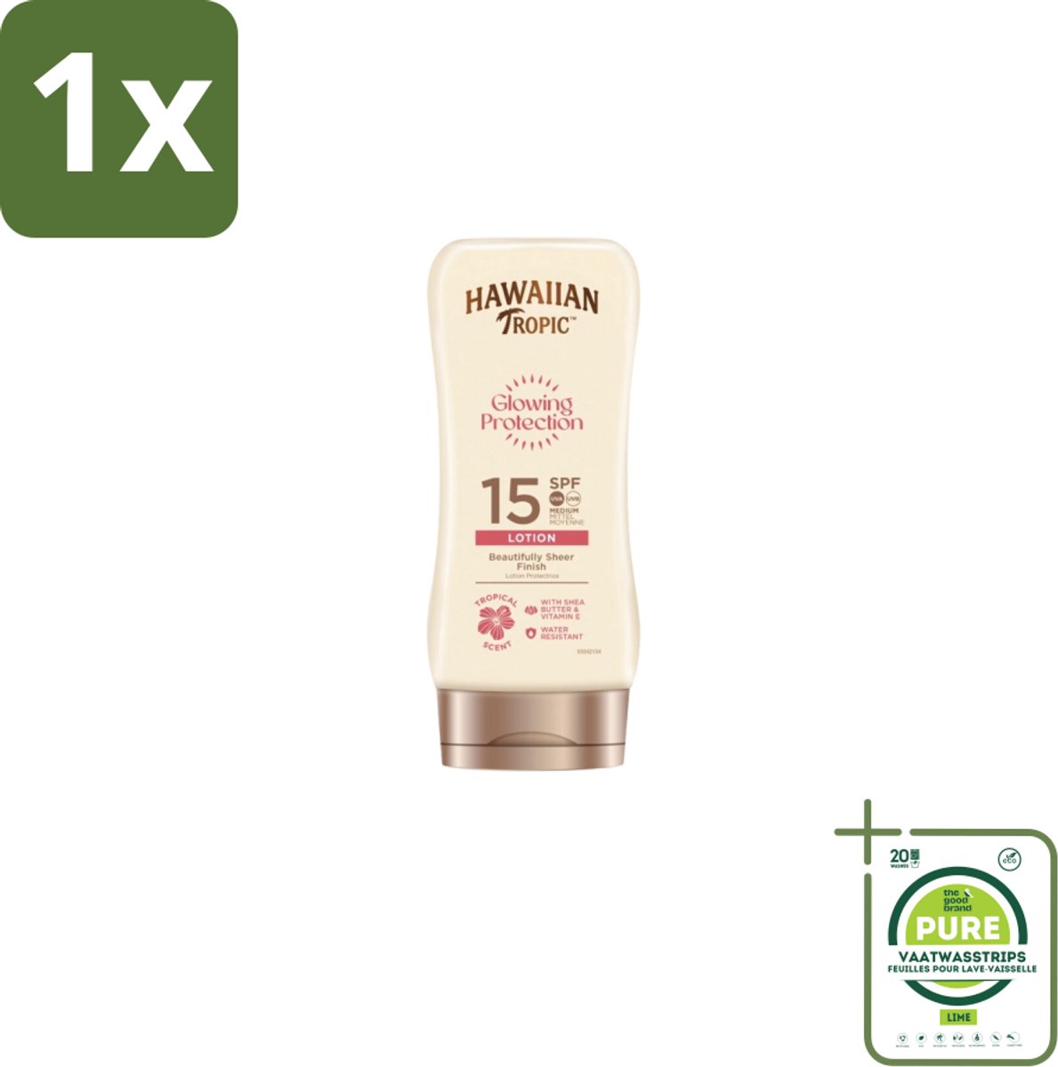 1 x Hawaiian Tropic – Zonnebrand Lotion – Satin Protection Ultra Radiance – SPF - Zonbescherming - Zonlotion - Stralende Huid - Zonnebrandlotion - Huidbescherming
