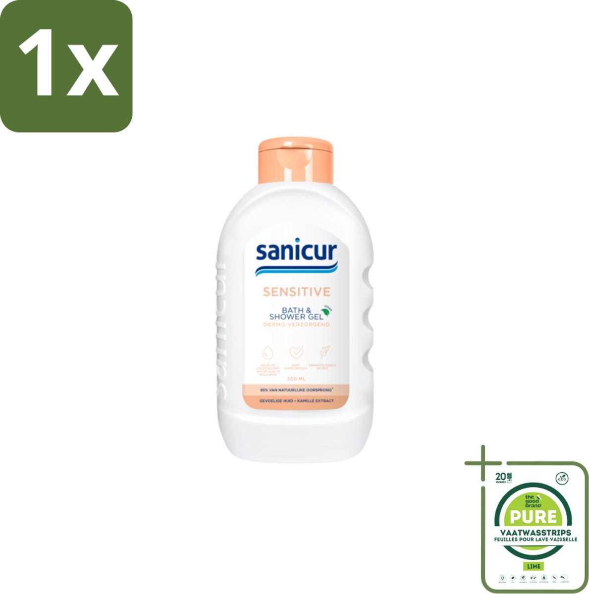 1 x Sanicur Bath & Showergel Sensitive 300 ml - Gevoelige Huid - Bad En Douchegel - Zachte Reiniging - Kamille Extract - Huidbeschermend