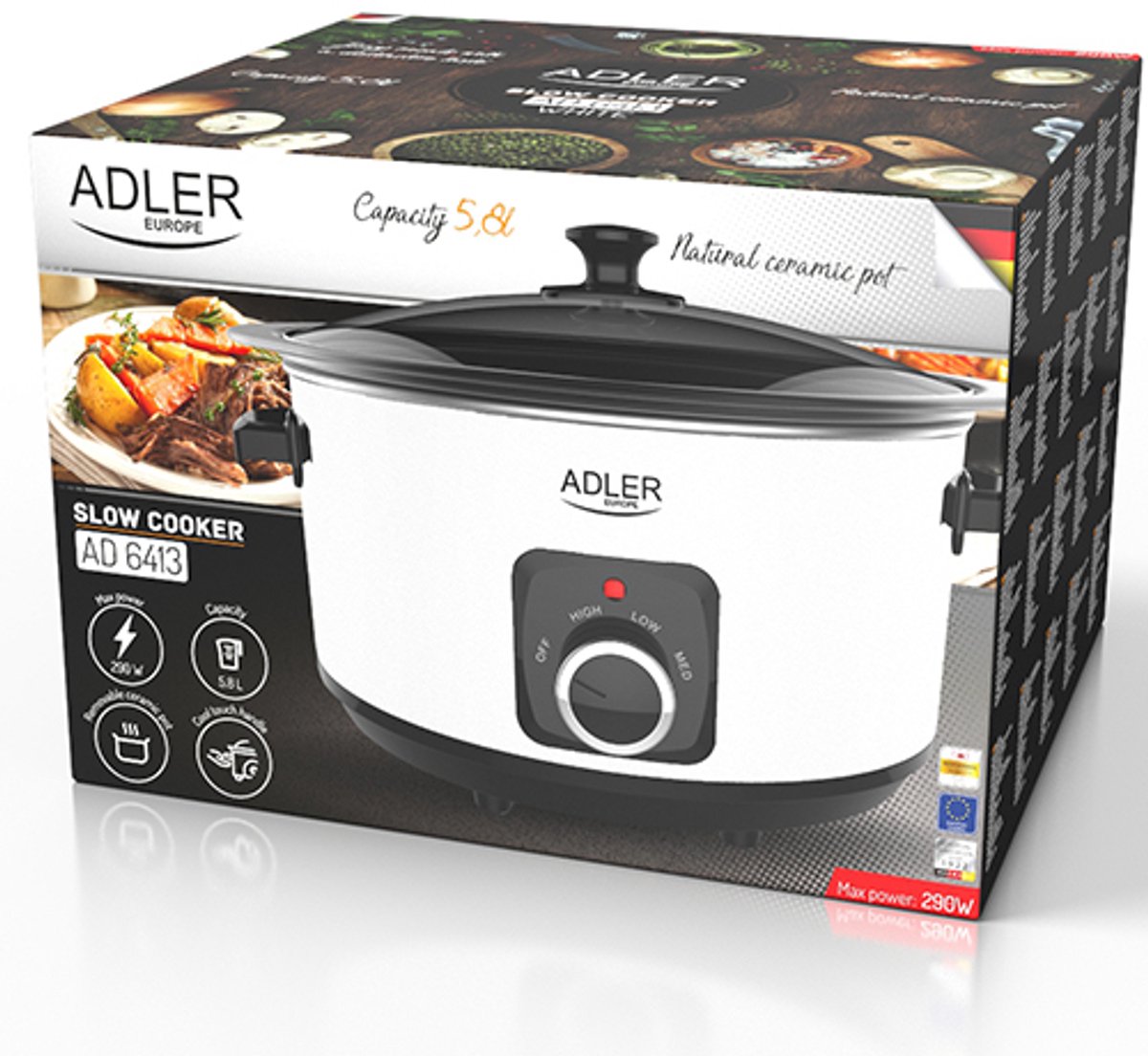 Adler Slow Cooker AD-6413W 5.8L Wit - afbeelding 2