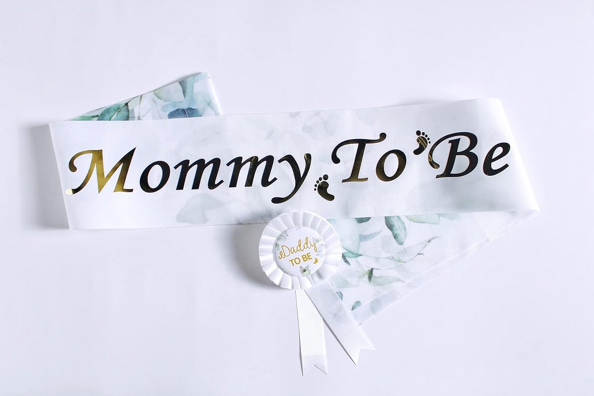Babyshower Set Mama en Papa To Be Met Sjerp en Badge - Neutraal Groen Thema Cadeau