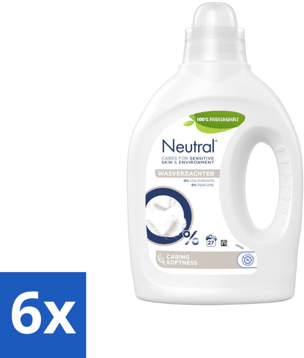 6 x Neutral Wasverzachter 27 Wasbeurten 750 ml - Wasverzachter - Gevoelige Huid - Milieuvriendelijk - Parfumvrij - Babykleding