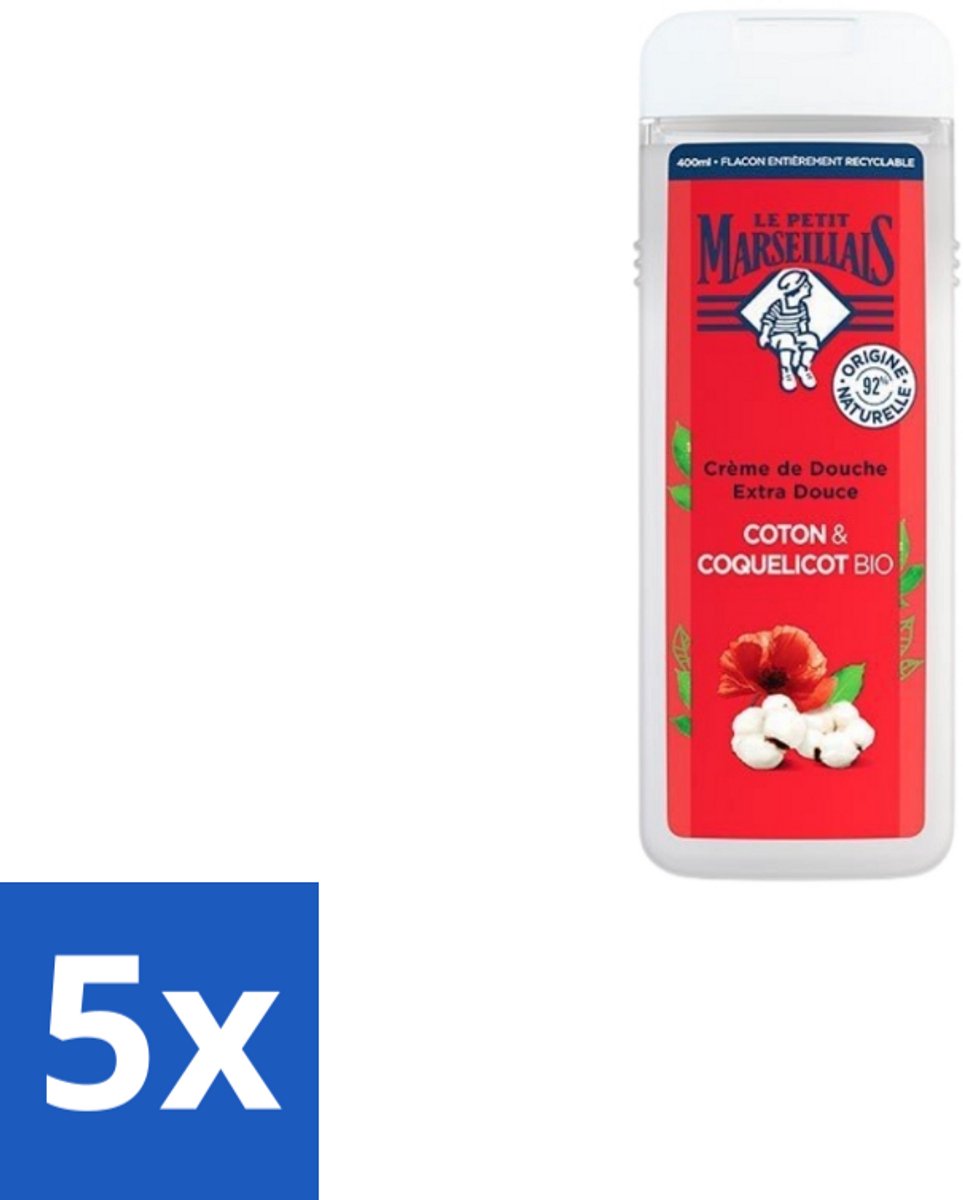 Le Petit Marseillais – Douchegel – Bio Katoenmelk & Papaver – 400 ml - Bulkverpakking - 5 stuks