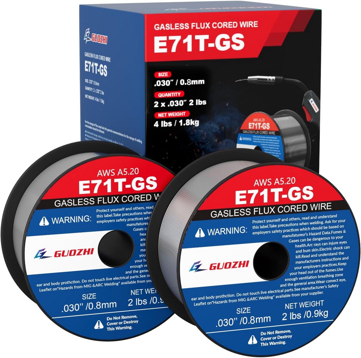 Flux Core Lasdraad voor MIG Lassen - 0.8mm (0.030") - 2 Spoelen (totaal 1.8kg) - Zonder Gas