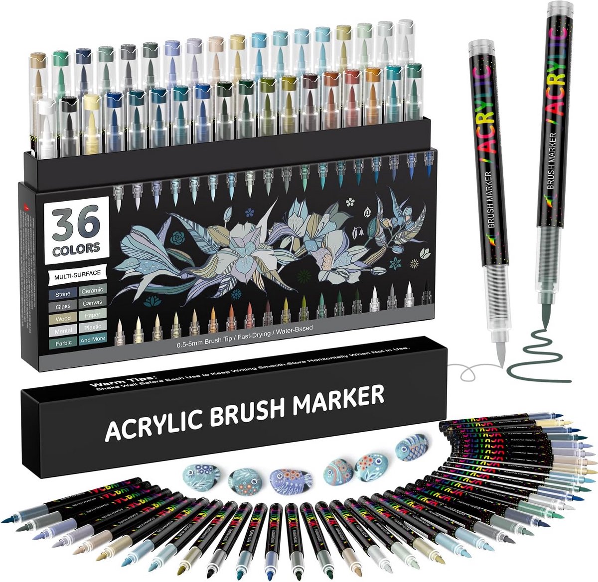 36 Stuks Acrylverfstiften - Permanente Markers voor Steen, Glas, Hout en Meer - Fijne Puntslijper (1-5mm)