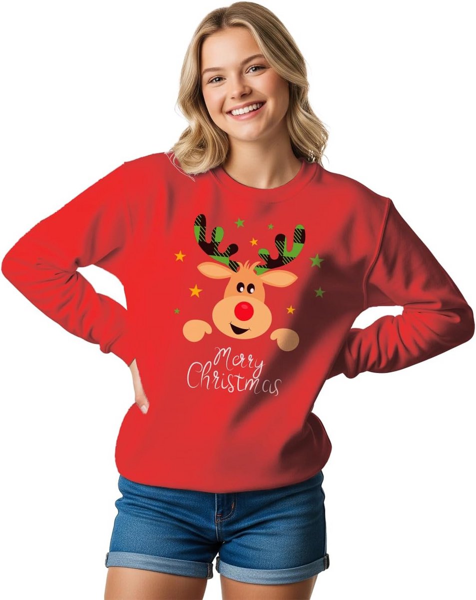 Kersttrui Dames Heren Unisex Sweater met Rendierprint Lange Mouwen Casual
