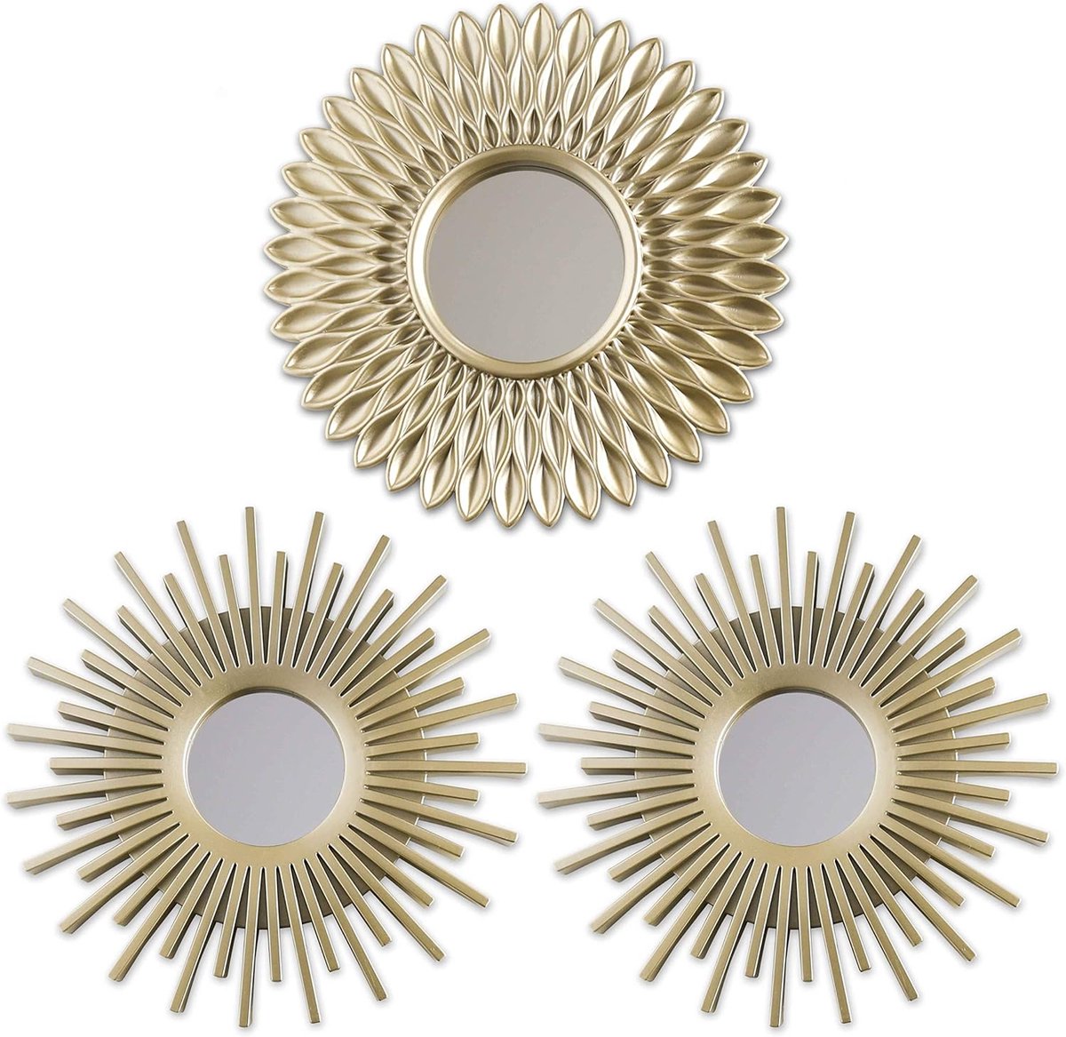 3-Delige Wandspiegel – Ronde Zonnespiegel – Gouden Decoratie – Origineel Cadeau