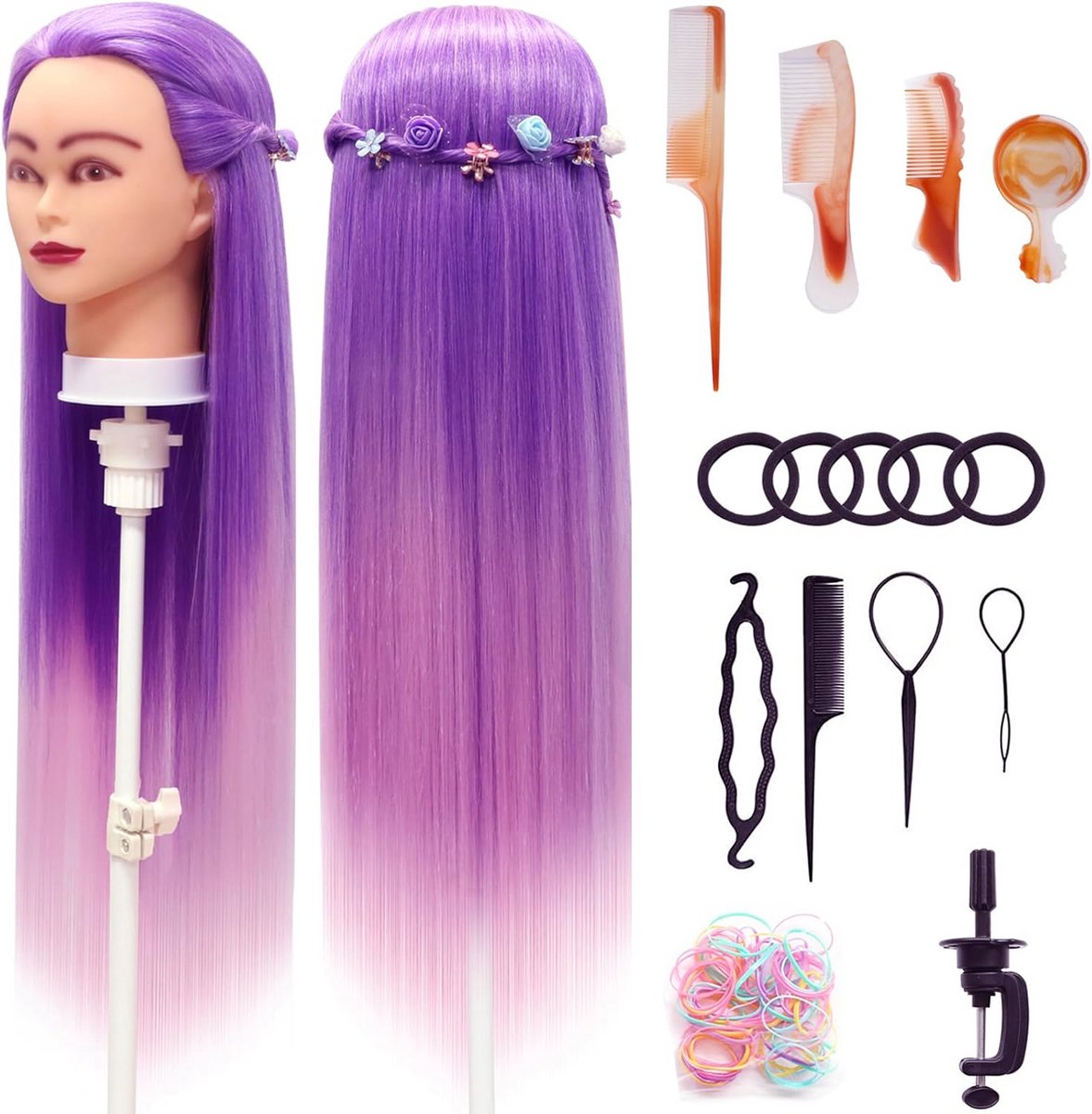 Stylingkop Traininghoofd 28 Inch voor Kappers en Haarstyling met Klem en Vlechten Set