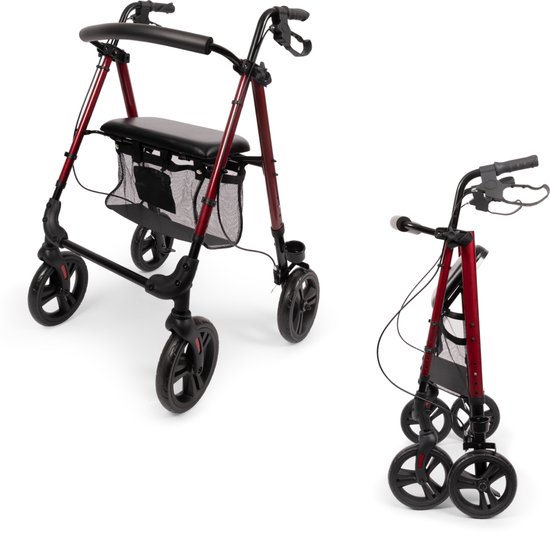 Parvum Nova Rollator - Lichtgewicht (6,9kg) en opvouwbaar - Incl. stokhouder & rugleuning - Rood