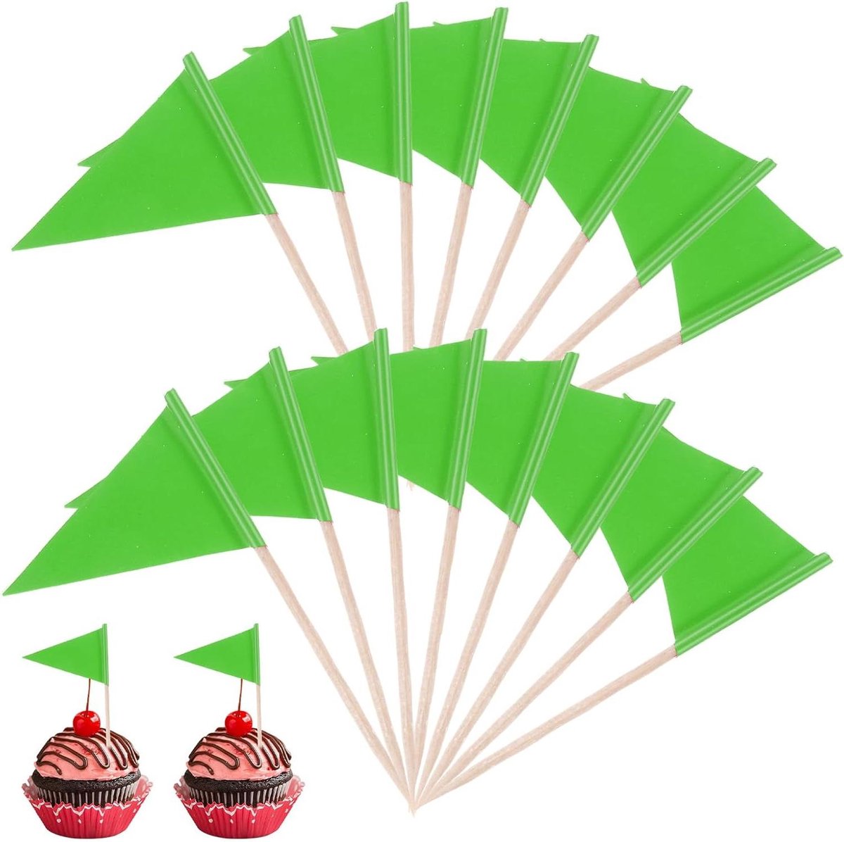 100-delige set groene driehoekige cocktailvlaggen voor cupcakes en drankjes