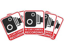 INDIGOS UG Sticker/Bumper - rood/zwart - Warnung Safety - Camera Dash Cam Recording Car - 60x51 mm - JDM/Die cut - Beveiligingswaarschuwingsborden -CCTV, Auto, Van, Vrachtwagen, Taxi, Mini Cab, Bus, Bus 5 pieces Zwart/Rood