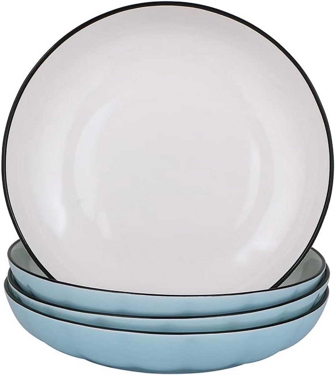 Set van 4 Blauwe Dinerborden Keramiek 19 cm - Vaatwasmachine- en Magnetronbestendig