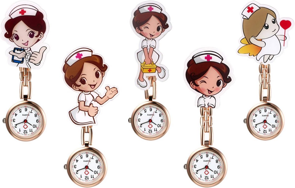Clip-on Verpleegster Horloge voor Dames - Analoge Zakhorloge met Speld