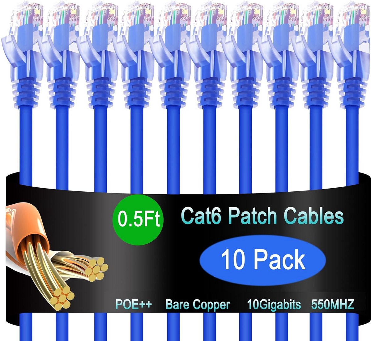 10-Pack Cat6 Ethernet Patchkabels 0.2 Meter Blauw - Snel Netwerk voor Thuis & Kantoor