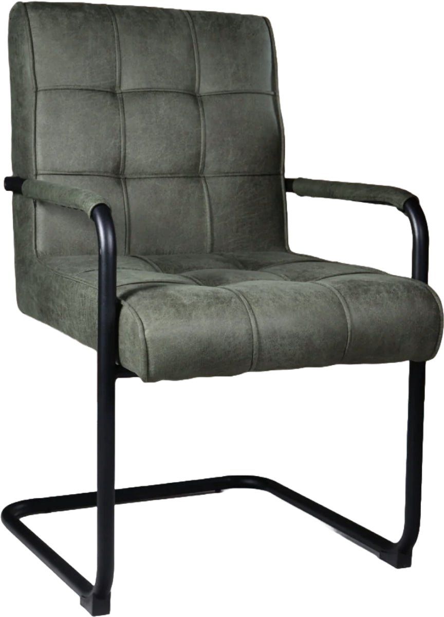 Lizzely Garden & Living Eetkamerstoel met armleuning Indy donkergroen microvezel eetstoel zetel