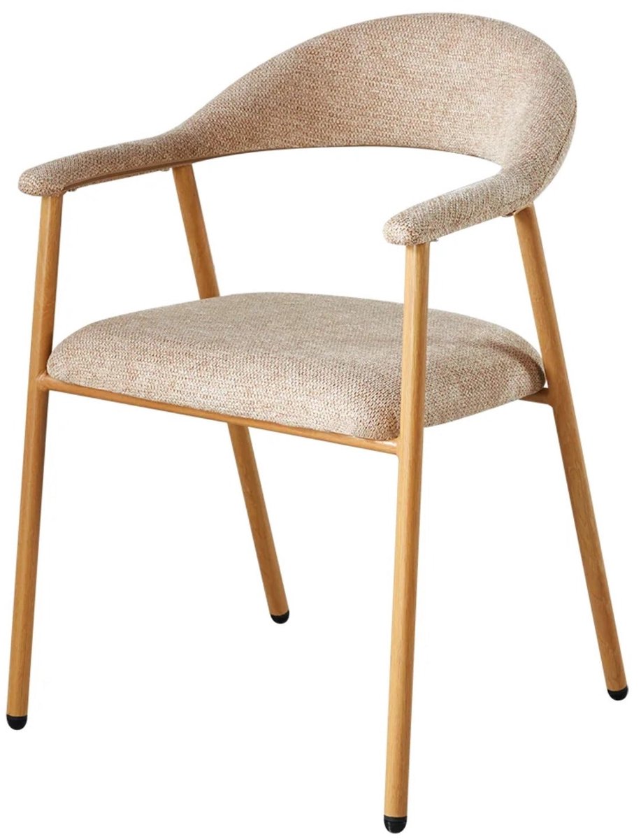 SET DEAL: 4 stuks Eetkamerstoel Japandi bruin stof Mika lichtbruin japanse eetstoel minimalistisch zetel