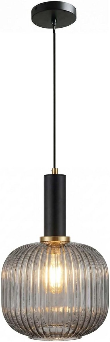 Industriële Vintage Glazen Hanglamp E27 Zwart Plafondlamp voor Woonkamer en Keuken