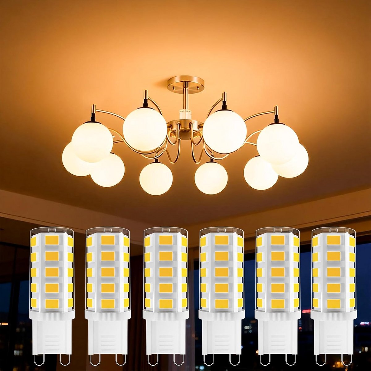 Set van 6 LED Lampen G9 Warmwit 3W Spaarlampen