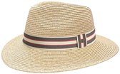 Stripe Fedora – Zonnehoed Dames & Heren UV Bestendig - Maat: M-L: 58 cm - Natural/Taupe/Red