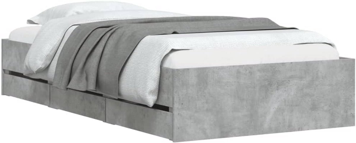 Eenpersoons Bedframe met Opberglades in Betongrijs