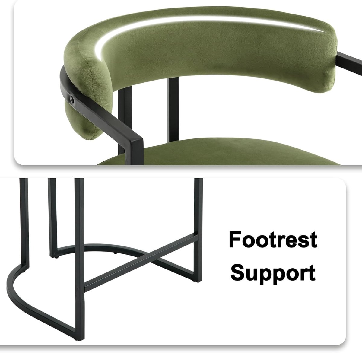 Barkruk Set van 2 House&Garden Luxe Fluwelen Barstoelen met Rugleuning – Moderne Keuken- en Eettafelkruk, Bistrokruk Hoogte 91 cm, Comfortabele U-vormige Rug, Groen, Metaal Frame