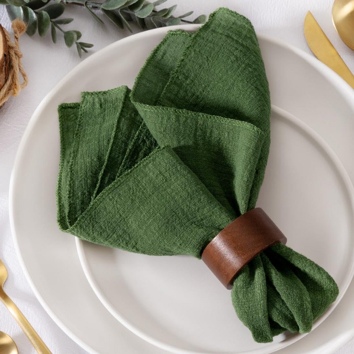 Set van 10 Stoffen Servetten Olijfgroen Linnen voor Diner en Feestelijke Deko