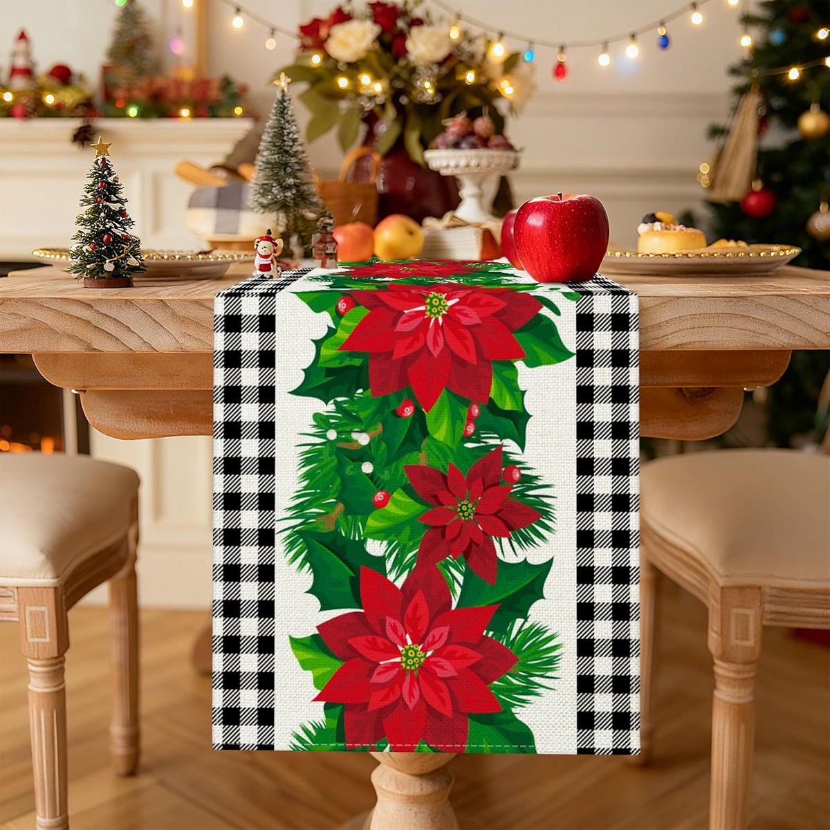 Geruite Kerst Tafelkleed Zwart Wit Seizoensgebonden Winter Tafeldecoratie