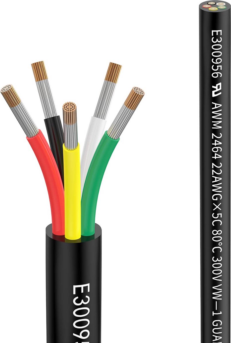 5-aderige 22AWG Verlengkabel 2 Meter - Zuurstofvrij Vertind Koper - 300V