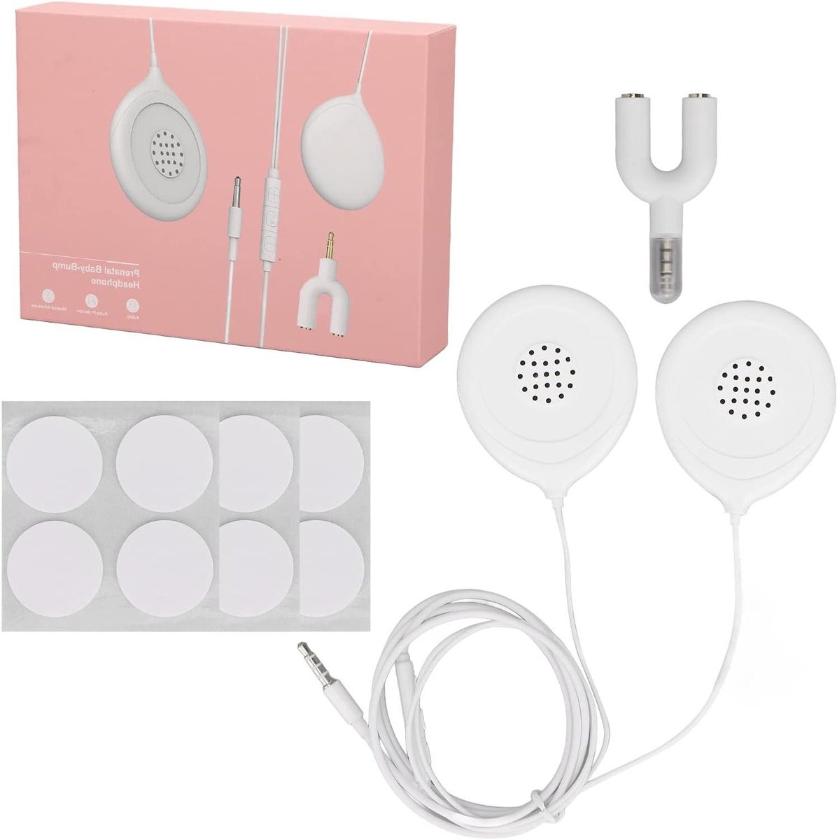 Baby Bump Hoofdtelefoon voor Zwangerschap - Prenatale Buik Speakers met Muziek Splitter en Sticker - Wit